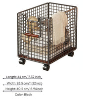 Rolling Wire Basket Trolley Push Handle Metal Utility Trolley Wood-Tone Grip