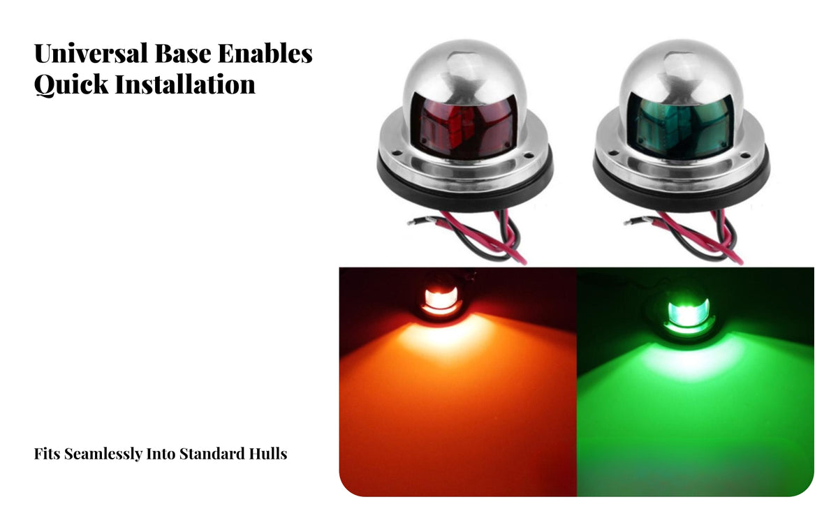 12V Boat Navigation Light Pair | Low-Profile Mounted Design, Navigation Lights with Red and Green Lenses, for Boats