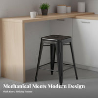 Industrial Aesthetic Backless Metal Stool Built-in Footrest Upholstered High Stool Multiple Colors Available Bar Chair Armless Design for Homeowners, Business Owners, Interior Designers, Restaurant, Cafe, Kitchen, Office Lounge