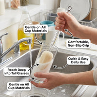 2-in-1 Long Handle Sponge Cup Brush with Detachable Head Bottle Cleaning Brush, Mug Brush Glass Brush Tea Cup Brush for Home Use Daily Cleaning