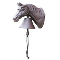 Hand-Pull Horse-Head Bell Vintage Cast Iron Entry Bell Sculpted Entryway Fixture Dark Metal Finish for Doorway