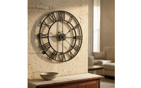 Unframed Frame Black Roman Numeral Wall Metal Frame Wall Clock Retro Noiseless Round Wall Metal Frame Wall Clock European Style Home Decor Decorative for Living Room