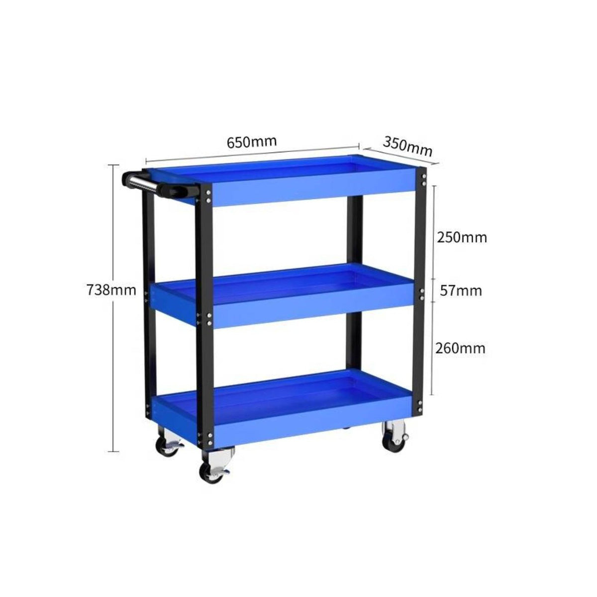Sturdy Steel 3 Tier Tool Cart Rust-Proof 3 Tier Rolling Tool Cart Easy Assembly Ergonomic Handle for Mechanics