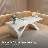Contemporary White Office Desk High Gloss Finish Glossy White Manager Desk Spacious Desktop Curved Leg Consultation Table for Executives