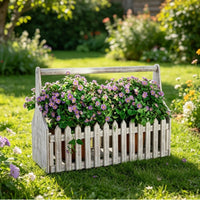 Garden Tool Basket with Handle Distressed Wooden Container with Handle Lightweight Tote for Patio