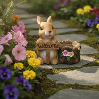 Hare Planter Cute Planter with Welcome Sign Decorative Ornament for Gardeners, Patio