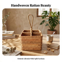 Divided Wicker Basket Handwoven 4 Compartment woven Basket Divider Design