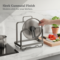 Countertop Pot Lid and Cutting Board Holder with Drain Rack