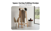 Solid Wood Wooden Clothes Rack Stable Structure Wooden Clothes Rack with Shelves Space Saving Hall Tree with Storage Shelves Large Capacity for Renters, Homeowners, Students, Entryway, Bedroom, Living Room, Apartment