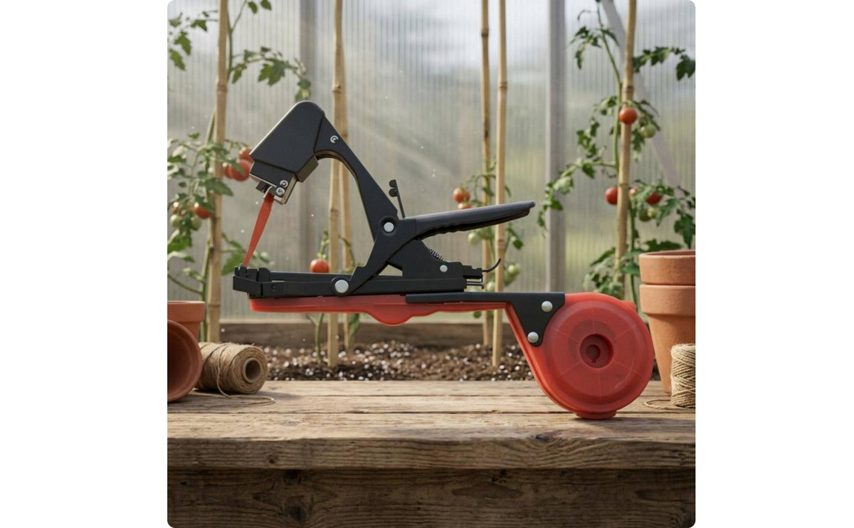 Clamp-Type Head Manual Plant Tying Machine Metal Body Plant Tying Machine Long Handle Garden Binding Tapener for Vineyard Workers, Gardeners, Vineyards, Greenhouses, Nurseries