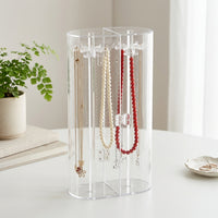 Necklace Organizer Jewelry Display Box, Curved Design with Door Opening, Home Storage and Retail Acrylic Stand with Cover