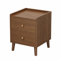 Solid Wood Legs Narrow Nightstand with Shelf Rounded Corners Wooden Bedside Cabinet for Living Room