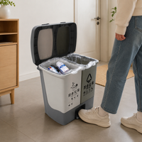 Kitchen Bin, Dual Compartment Pedal Bin with Soft Close Lid, Polypropylene Recycling Bins for Kitchen, Grey