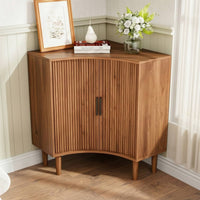 Corner Storage Cabinet with Sliding Doors Fluted Corner Cabinet with Sliding Doors Compact Credenza for Living Room, Bedroom, Office