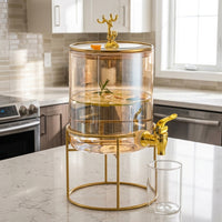Glass Water Dispenser with Deer Head Lid, 2.6L High Borosilicate Juice Dispenser, Drink Dispenser with Bamboo Handle for Home Bar and Party Use