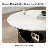 Sintered Stone Top double-levellevel circular table Minimalist Design Home Furniture Space-Saving Italian Inspired for Apartment Dwellers, Homeowners, Office Managers, Living Room, Small Spaces, Lounge, Reception Area