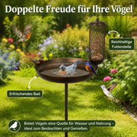 Standing Metal Bird Bath, Bird Bath for Wild Birds, Garden Water Bowl, Distressed Bronze Bird Feeder