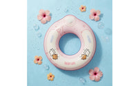Built-in Valve Pink Donut Pool Float Glossy Cat Print Swim Float Side Handles Donut Swim Buoy for Swimming