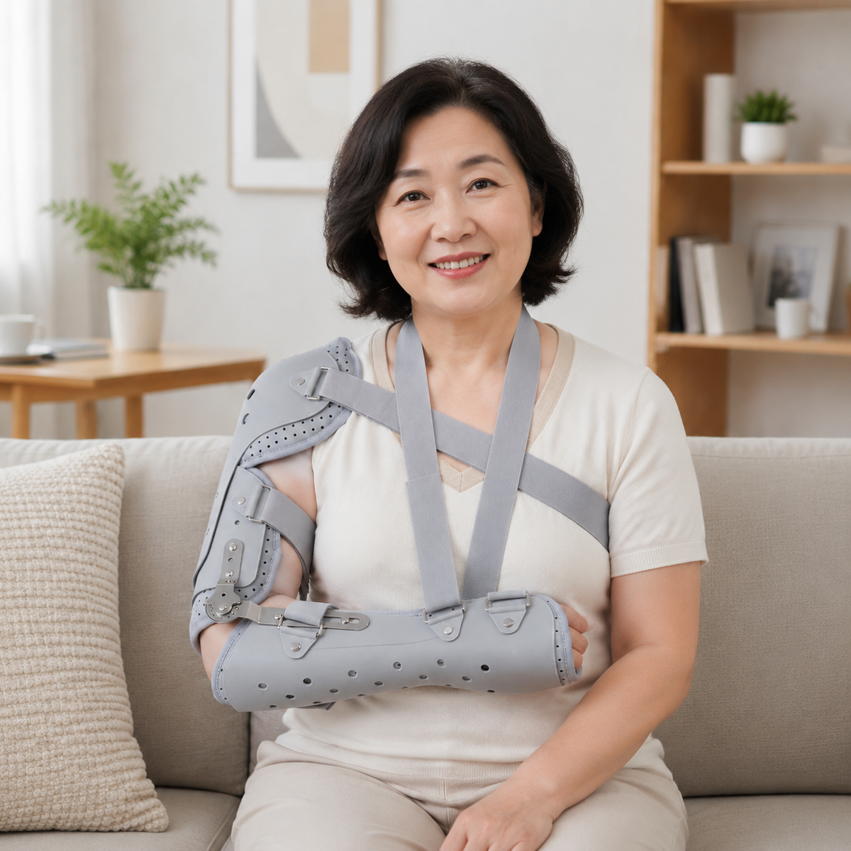Elbow Brace Post-Op Shoulder Support Universal Gray Padded for Fracture Recovery