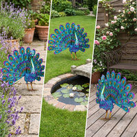 Metal Peacock Statue Multicolor Peacock Statue Standing for Patio