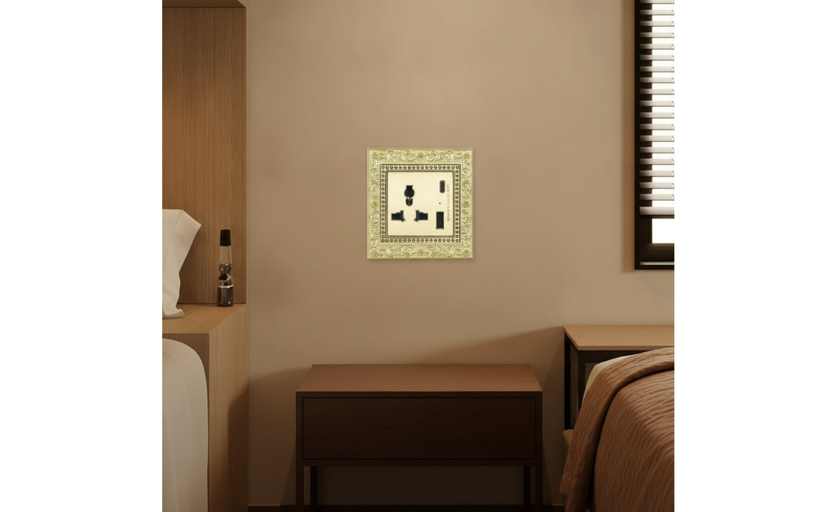 Socket with Faceplate Retro Outlet Panel Hardware Gold-Toned for Living Room, Bedroom