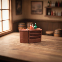1:64 Scale Miniature Bar Counter Wood-Grain Bar Counter with Bottles Simple Dollhouse Pub Set Detailed for Collectors