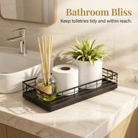 Bathroom Storage Baskets with Wooden Handle for Shelves, Woven with Metal Wire Frame, Portable Organizer for Countertop and Kitchen