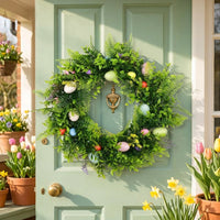 Easter Wreath with Eggs Artificial Spring Wreath Festive Door Wreath Hanging Easter Decor for Front Door, Home Entrance, Entryway, Porch
