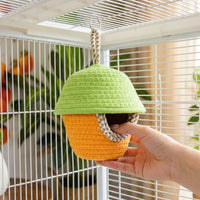 Handmade Budgie Bed Birdhouse, Round Dome Budgie Bed with Rope Insulation, Winter Shelter for Average-sized Birds with Ventilation Holes, 1 Pack