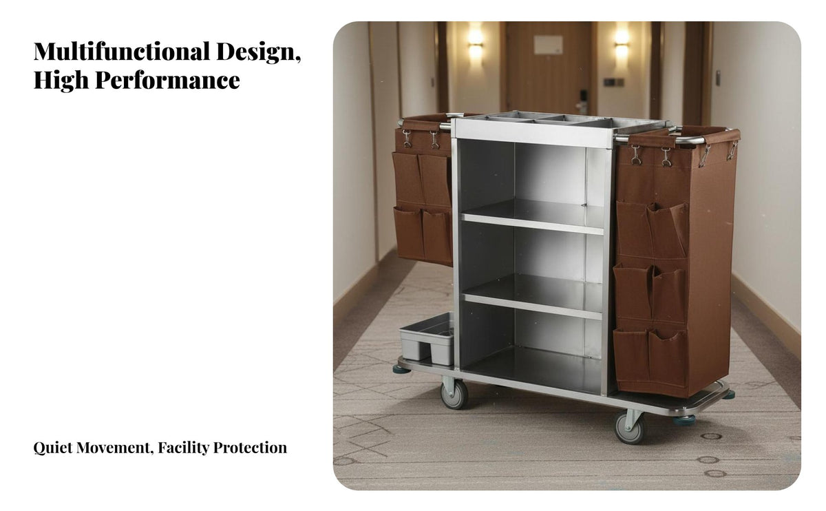 Guest Linen Cart Large Storage Space Versatile Utility Trolley Detachable Bags Commercial Cleaning Cart with Wheels for Cleaners, Janitors, Hotels