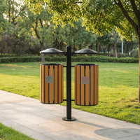 Weather-Resistant Dual Trash Bin with Post Freestanding Outdoor Waste Bin Heavy-Duty Trash Can with Lid Weatherproof for Park, Community, Street
