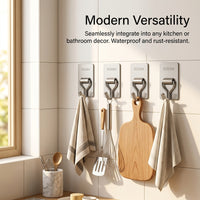 Stainless Steel Adhesive Hooks 5 Pack, Heavy Duty Utility Hooks for Kitchen Wall, Towel Hooks for Shower Tile, No Drill Wall Hooks for Homeowners