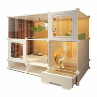 Spacious Interior Multi-Level Feline Villa with Integrated Litter Box Easy to Clean Multi-Level Feline Kennel Good Ventilation Pet Furniture Breathable Mesh for Indoors, Indoor, Living Room, Bedroom