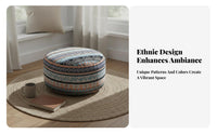 Portable Handle Round Bohemian Pouf Lightweight Design Round Futon Cushion Wear-Resistant Material for Teens, Bay Window, Living Room