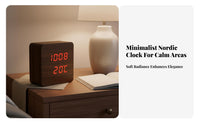 Multi-Function LED Digital Alarm Clock Adjustable Brightness Digital Wood Clock Temperature Display for Seniors, Bedroom, Bedside, Dorm Room