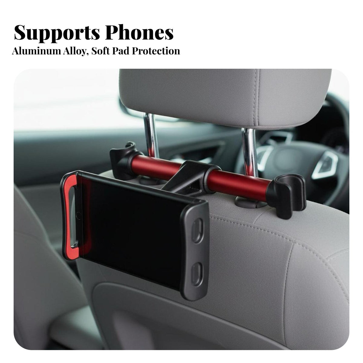 Car Headrest Mount Hands Viewing Telescopic Headrest Mount Wide Compatibility Adjustable Stand for Family, Travel, Vehicle