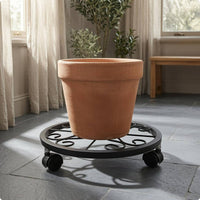 Decorative Scrollwork Metal Plant Stand Openwork Rolling Plant Stand Low-Slung Metal Pot Stand Wrought-Iron Style
