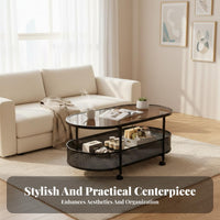 Compact Design 2-Tier Rolling Trolley Lightweight 2-Tier Oval Trolley Table Small Footprint Mobile Storage Modern Design for Apartment Dwellers, Homeowners, Office Workers, Living Room, Bedroom, Kitchen, Balcony