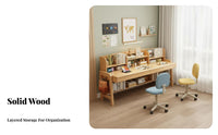 Height Adjustable Kids Desk and Chair Set Solid Wood Kids Study Desk with Chair Sturdy Construction Children's Writing Table with Hutch Ergonomic Design for Students, Teens, Home School