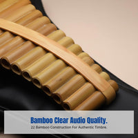 Bamboo Pan Flute, 22 Tubes, G/F/C Key, Upright Blow, Professional Ethnic Instrument for Adults and Students