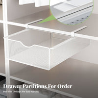Space-Saving Wardrobe Pull-out Basket Breathable Mesh Design Closet Shelf Hanging Basket Drill-No-Drill Installation for Homeowners