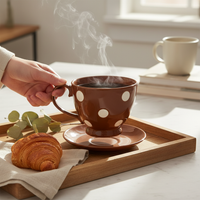 Vintage Ceramic Coffee Mug and Saucer Set for Home Use, High-Value Couple's Breakfast Cup