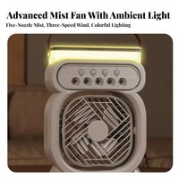 Desktop Misting Fan Colorful Night Light USB Desktop Air Chiller Combination Function USB Humidifier Fan for Students, Office Workers, Dorm Room