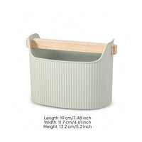 Waste Bin with Wood Handle Ribbed Trash Can Compact for Bathroom Vanity