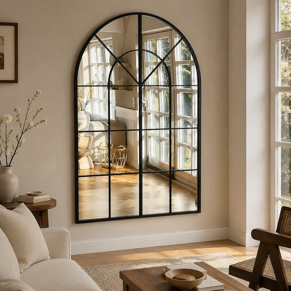 Full-Length Mirror, Standing Mirror, Large, Stylish, Arch-Shaped, Matte Black, Metal Frame, Entryway, Living Room, Makes Space Look Larger