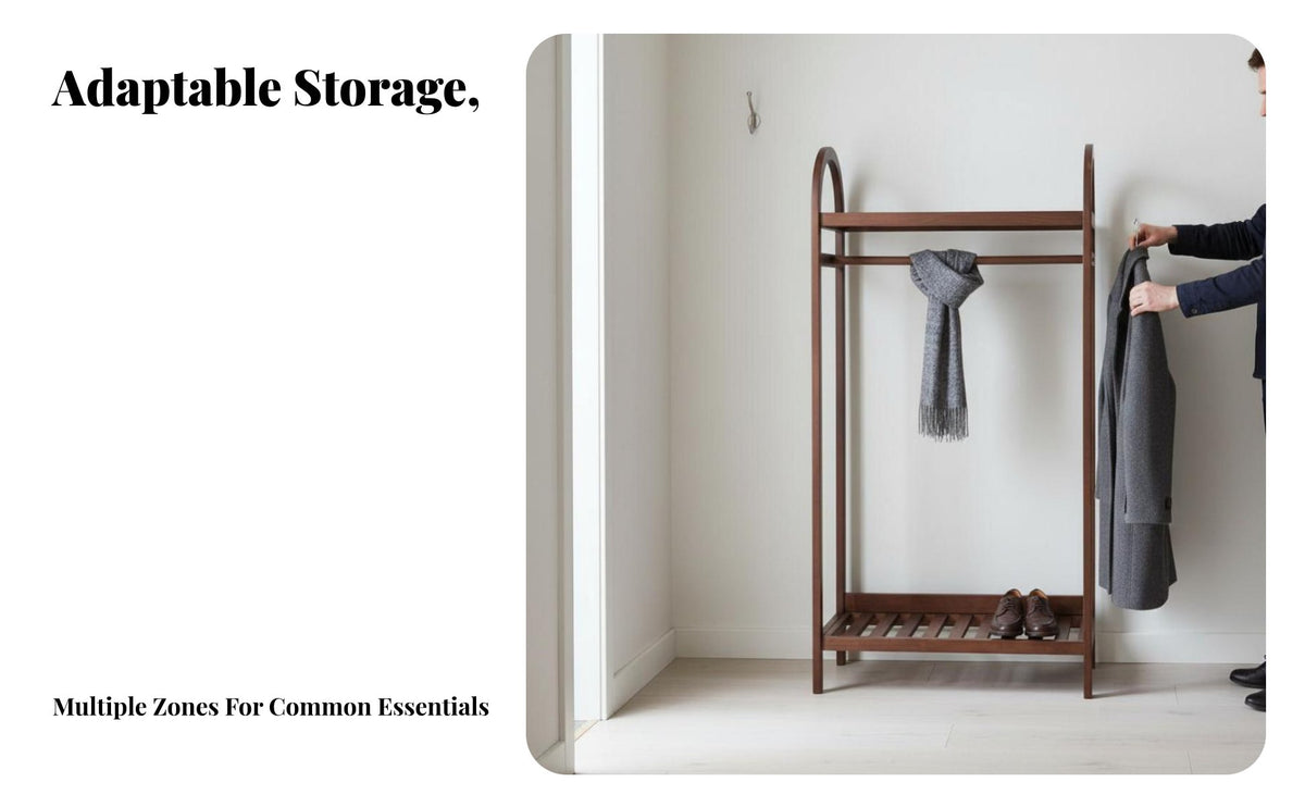 Vintage Inspired Foldable V-Shaped Frame Garment Rack Space Saving Hall Tree with Hanging Rod Unrestricted Standing Design Home Furniture Sturdy Construction for Apartment Dwellers, Homeowners, Families, Bedroom, Entryway, Dressing Room, Walk-in Closet
