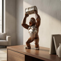Resin Primate Sculpture Imitation Wood Tabletop Primate Sculpture Decor Metal-Like Highlight