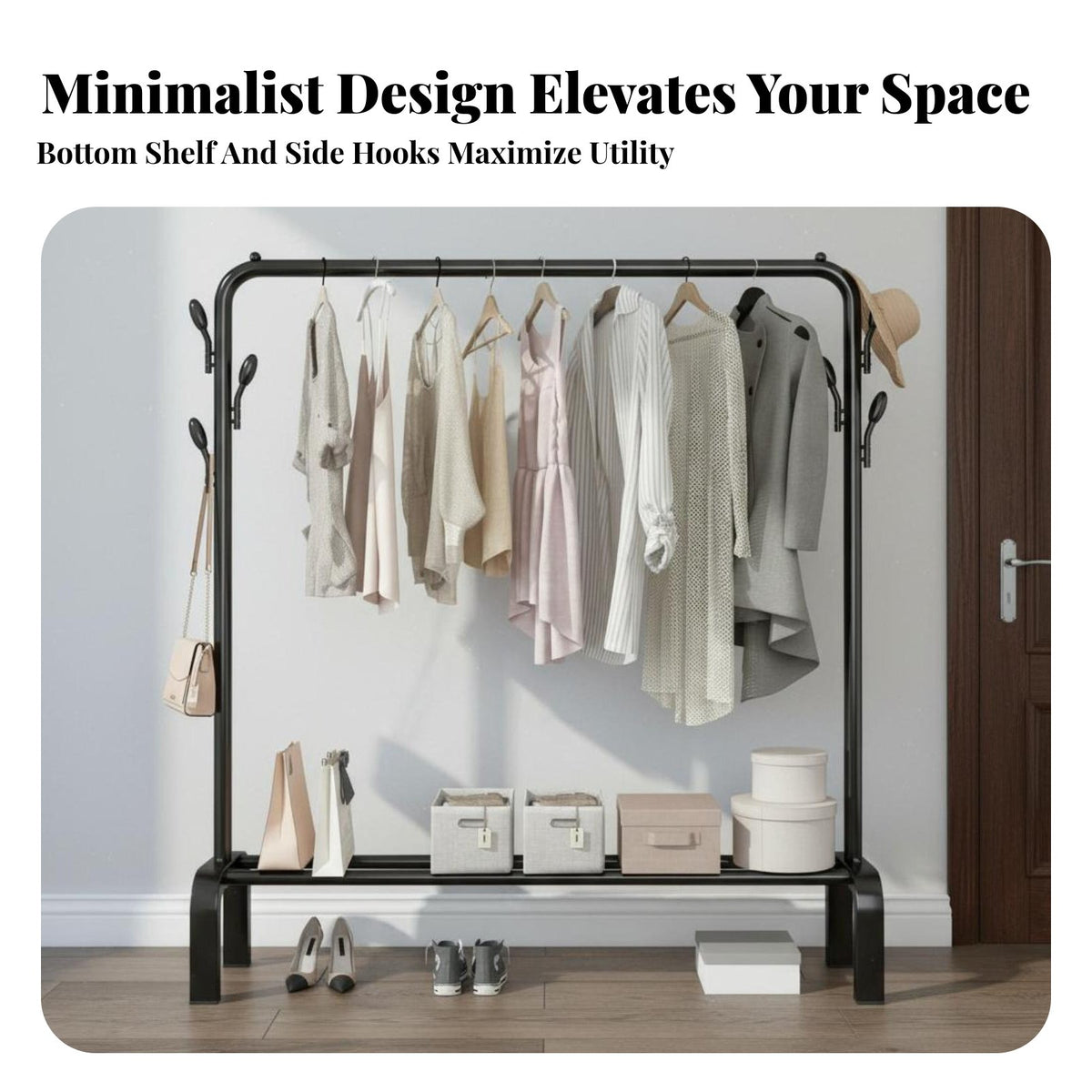 Rolling Clothes Rack Multifunctional Portable Garment Rack Space Saving Standing Clothing Stand with Shelf for Families, Bedroom, Living Room