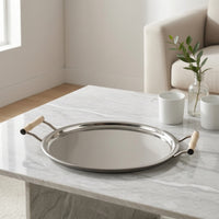 Polished Metal Tray with Bone Handles Silver Mirrored Tray with Handles Modern Ornamental for Vanity