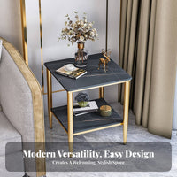 Sintered Stone Upper surfaceTier End Table Compact Size 2-Tier Console Versatile Use Household Furniture Sturdy Construction for Apartment Dwellers, Homeowners, Interior Decorators, Living Room, Bedroom, Small Areas, Hallway